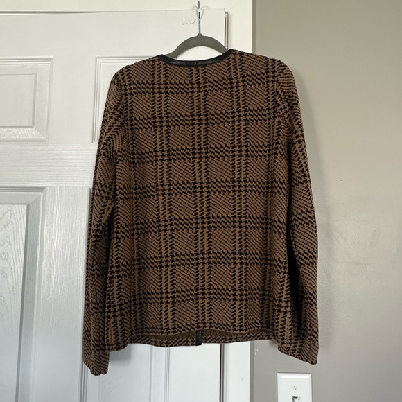 Pendleton 100% Merino Wool Leather Trim Plaid Cardigan Sweater Top - Picture 8 of 8